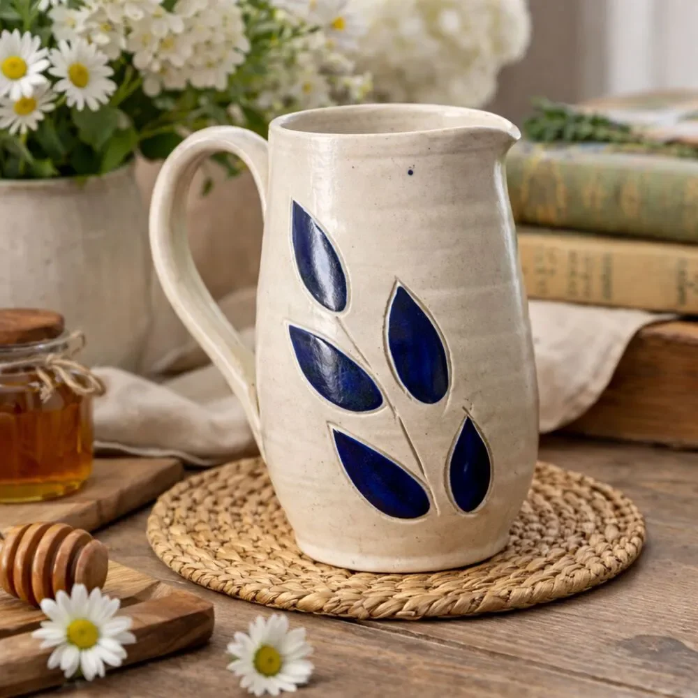 Williamsburg Pottery 80s Vintage Thrown Pitcher Jug Creamer Vase Stamped Cottage